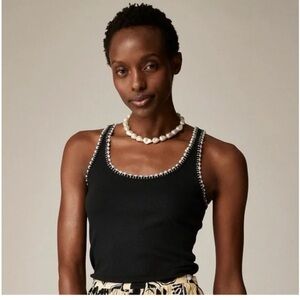 J.Crew Black Tank Top with Pearl Detailing
